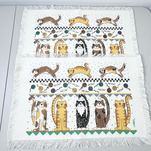 VTG B&D Placemats Cats Playing Happy Cats Cottagecore Placemats Set of 5 - Picture 3 of 9